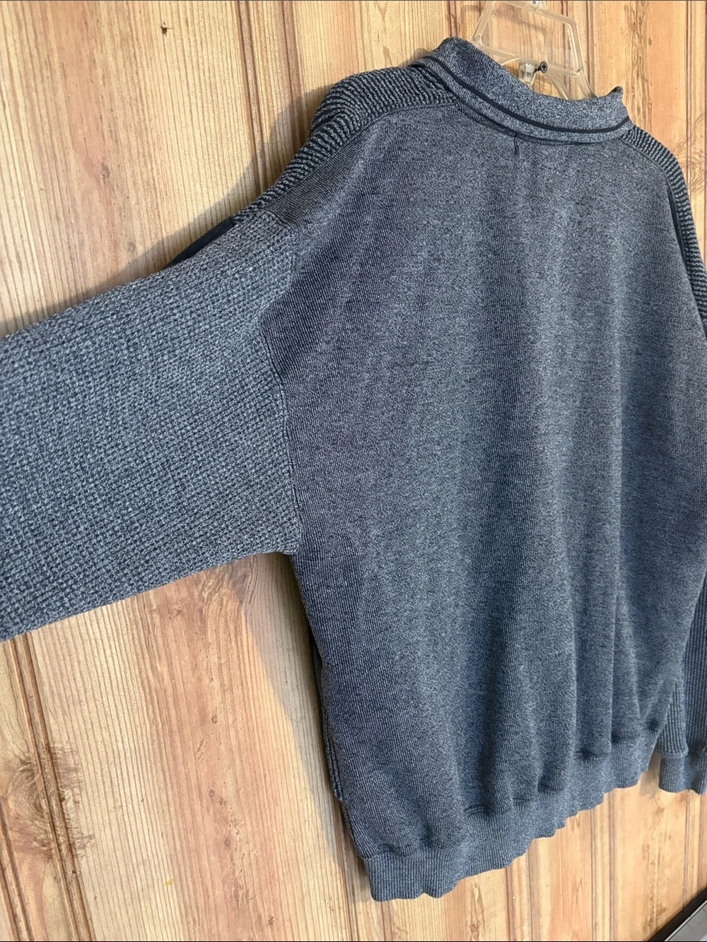 New Works Gray Knit Polo Pullover Black Stripe Panel Detail Men’s Size M Retro